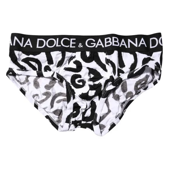 Dolce & Gabbana Black White Logo Print Regular Brief Underwear Mens Underwear